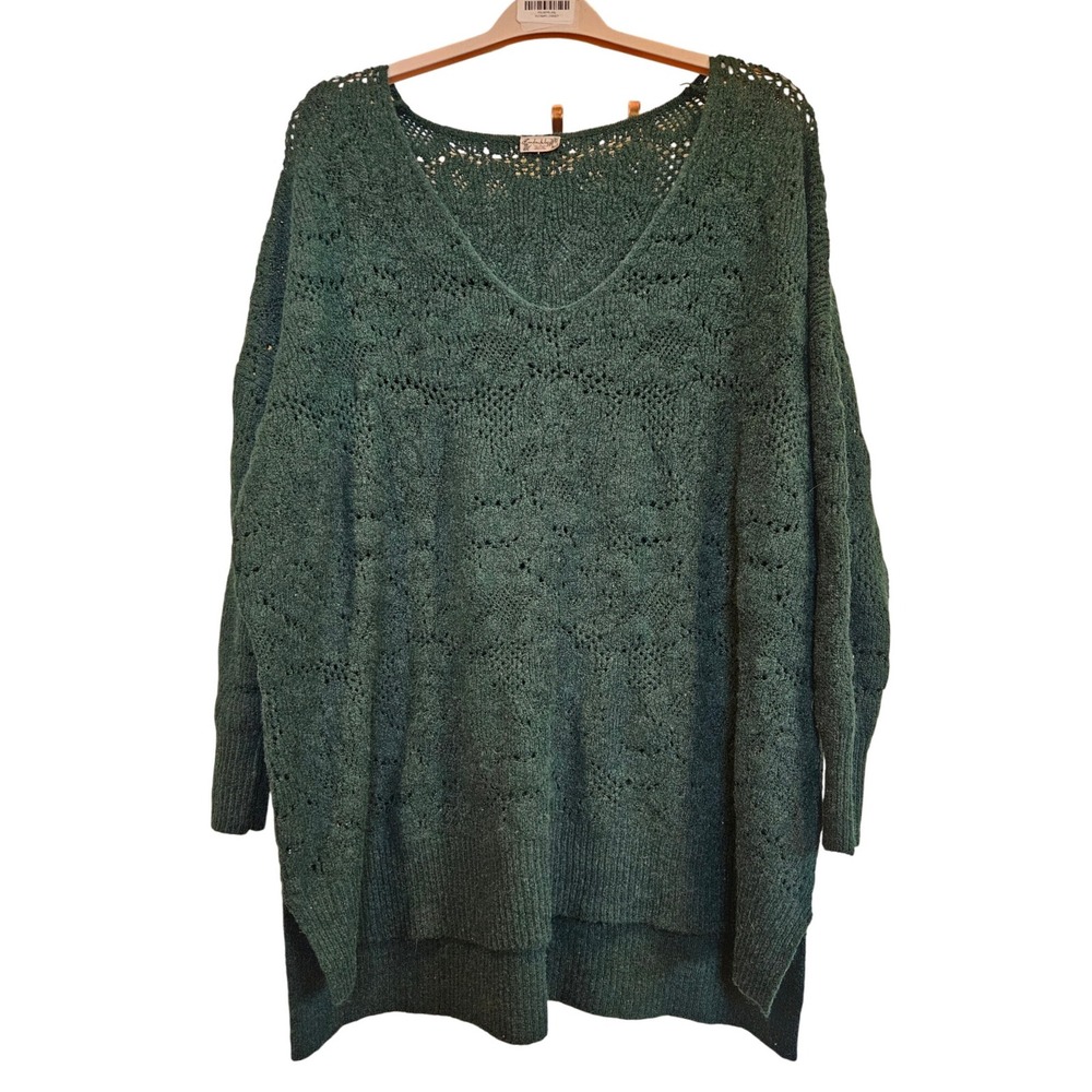 Free People Intimately Wool Green Knit V Neck Pullover Sweater Tunic‎